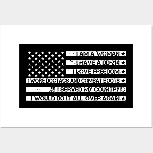 American Flag Veteran Woman I Served My Country I Love Freedom Wall Art by Phylis Lynn Spencer